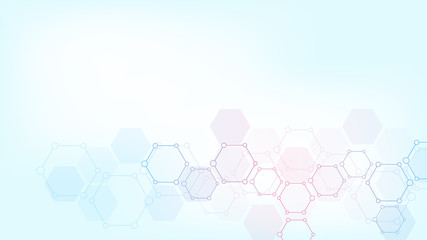 Abstract molecules on soft blue background. Molecular structures or chemical engineering, genetic research, technological innovation. Scientific, technical or medical concept.