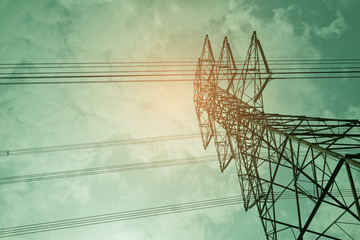 electricity pole, high voltage, wire on sky