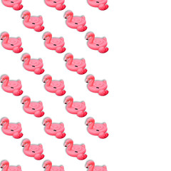 Swimming pool toy in shape of pink flamingo seamless pattern. Flamingo inflatable cut out