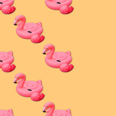 Swimming pool toy in shape of pink flamingo seamless pattern. Flamingo inflatable cut out