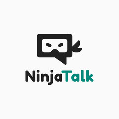 Ninja Talk logo template vector icon. Bubble chat,text message with ninja face illustration. EPS 10. © aditvest