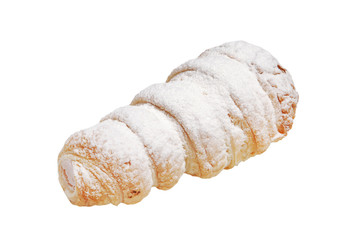 Fresh custard eclairs cakes on a white isolated background