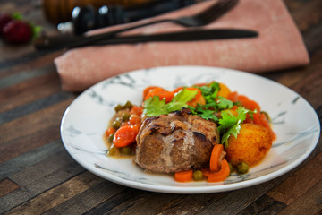 French traditional dish veal Paupiette vegetable plantation