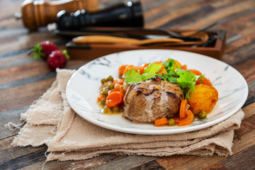 French traditional dish veal Paupiette vegetable plantation