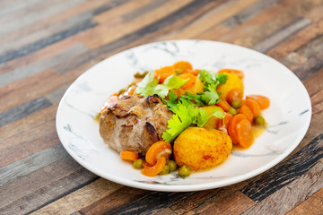 French traditional dish veal Paupiette vegetable plantation
