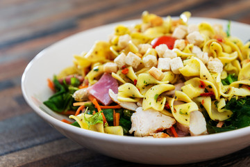 Delicious bacon chicken salad with cheese sauce