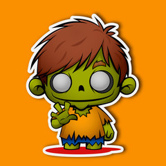 Halloween zombie. Cartoon chibi zombie. Sticker zombie children. Vector illustration.