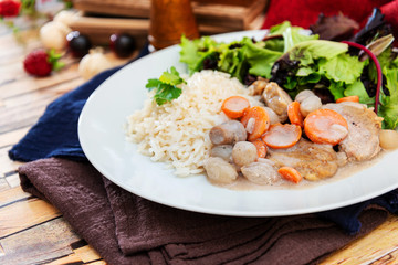 Cooked White Veal Stew and rice