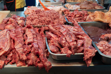 Raw Fresh Pork in Tray in Local Fresh market