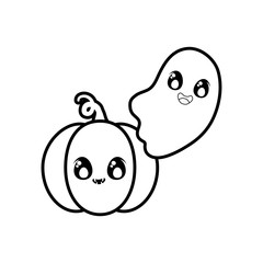 halloween pumpkin with ghost on white background