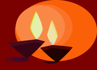 Diwali Lamps  Indian festival with traditional earthen  oil lamps, bright yellow orange colour  flameilluminating background. This can  be used for greetings, banners and header. © RAKSHITA