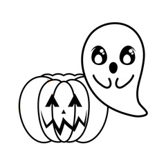 halloween pumpkin with ghost on white background