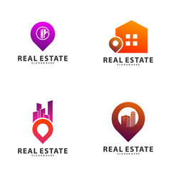 Set of City Point Logo Vector Industrial symbol icon design illustration, Emblem, Design Concept, Creative Symbol, Icon