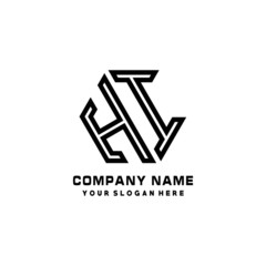 HI initial letters, hexagon logo minimalist art lines, black color