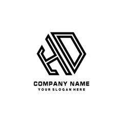 HO initial letters, hexagon logo minimalist art lines, black color
