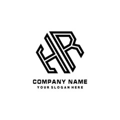 HR initial letters, hexagon logo minimalist art lines, black color