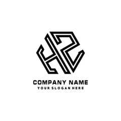 HZ initial letters, hexagon logo minimalist art lines, black color