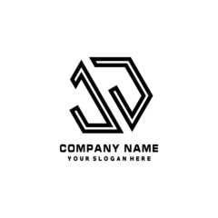 JJ initial letters, hexagon logo minimalist art lines, black color