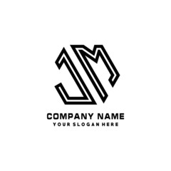 JM initial letters, hexagon logo minimalist art lines, black color