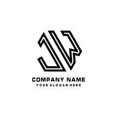 JW initial letters, hexagon logo minimalist art lines, black color