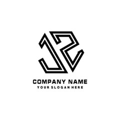JZ initial letters, hexagon logo minimalist art lines, black color