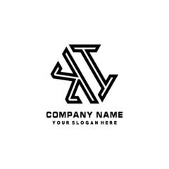 KI initial letters, hexagon logo minimalist art lines, black color