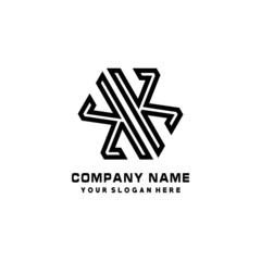KK initial letters, hexagon logo minimalist art lines, black color
