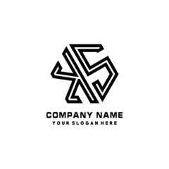 KS initial letters, hexagon logo minimalist art lines, black color