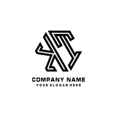 KT initial letters, hexagon logo minimalist art lines, black color