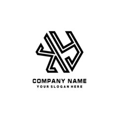 KY initial letters, hexagon logo minimalist art lines, black color