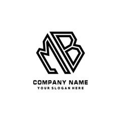 MB initial letters, hexagon logo minimalist art lines, black color