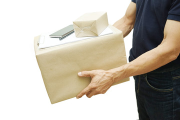 hand holding box isolated on white