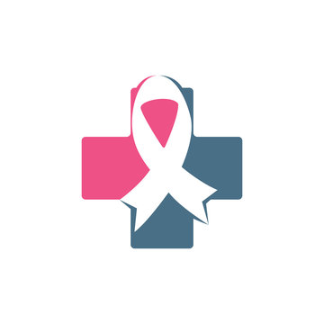 Pink ribbon medical cross vector logo design. Breast cancer awareness symbol. October is month of Breast Cancer Awareness in the world.
