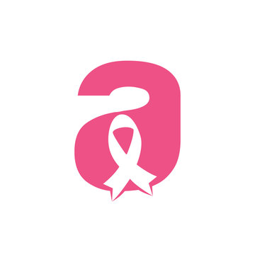 Letter A Pink ribbon vector logo design. Breast cancer awareness symbol. October is month of Breast Cancer Awareness in the world.