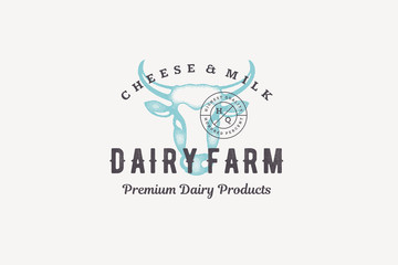 Fototapeta premium Hand drawn logo cow head silhouette and modern vintage typography retro style vector illustration.