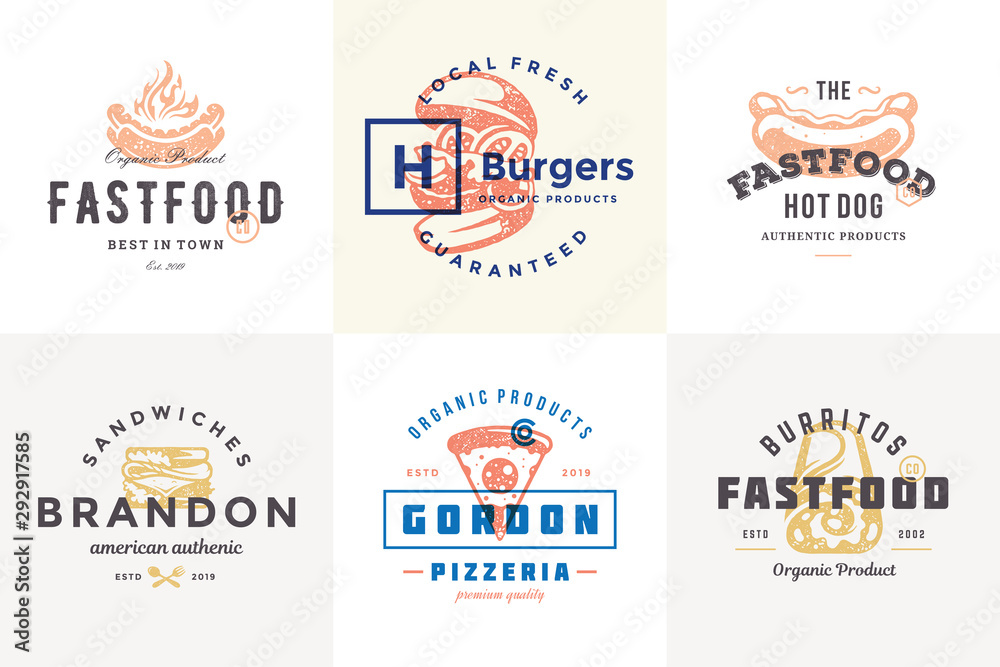 Canvas Prints hand drawn fast food logos and labels with modern vintage typography retro style set vector illustra