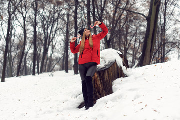 December walk with a young pretty blonde