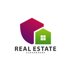 Shield with Building Idea logo template, Modern City with Shield logo designs concept, Real Estate logo Vector Illustration