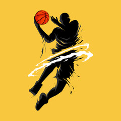 basketball slam dunk flame silhouette player © akhid