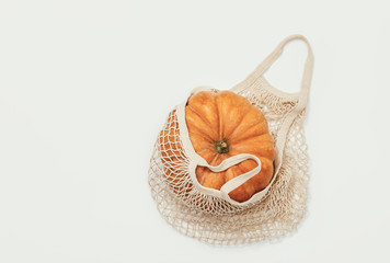 Fall pumpkin in a shopping bag