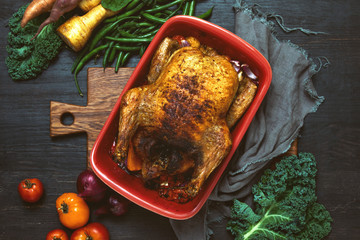 Chicken roasted with various season vegetables