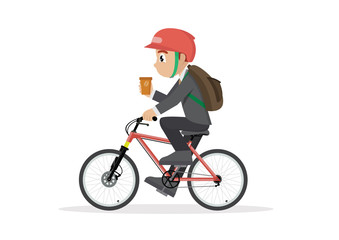 Obraz premium Businessman riding bicycle to office.