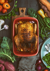 Chicken roasted with various season vegetables