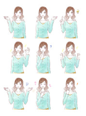 若い女性の表情セット