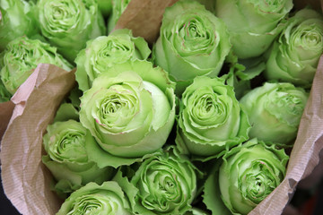 bouquet of green roses