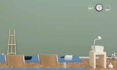 classroom interior with green background 3d rendering