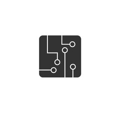 Circuit board icon black in flat style vector illustration on white isolated background. Technology microchip