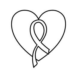 silhouette of breast cancer ribbon with heart on white background