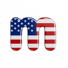 USA letter M - Lowercase 3d american flag font - American way of life, politics  or economics concept