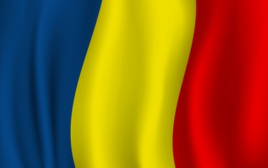 Realistic wavy Romanian flag, Romania symbol